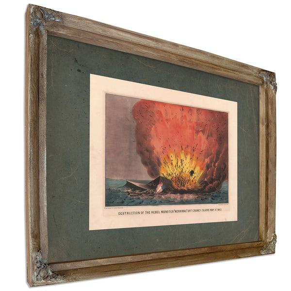 Destruction of the Rebel Monster Merrimac Off Craney Island May 11th 1862 18 — Verdigris Framed Canvas Print | Bella Frye