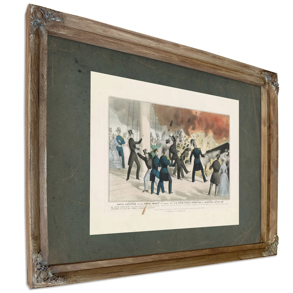 Awful Explosion of the Peace Maker on Board the Us Steam Frigate Princeton O — Verdigris Framed Canvas Print | Bella Frye