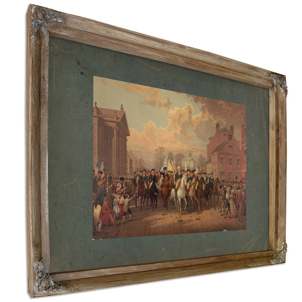 Evacuation Da and Washingtons Triumphal Entry in New York City Nov 25th 1783 1 — Verdigris Framed Canvas Print | Bella Frye