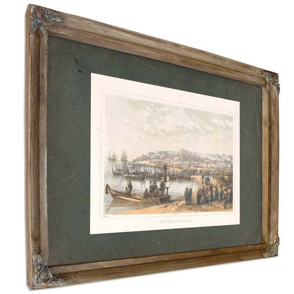 First Landing at Gorahama 1856 — Verdigris Framed Canvas Print | Bella Frye