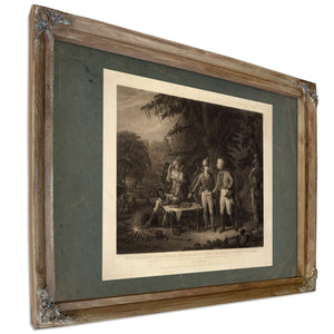Gen Marion in His Swamp Encampment Inviting a British Officer to Dinner 184 — Verdigris Framed Canvas Print | Bella Frye