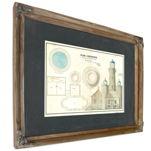 The Keepers Vigil Matinicus Rock Lighthouse Architectural Blueprint — Verdigris Framed Canvas Print | Bella Frye