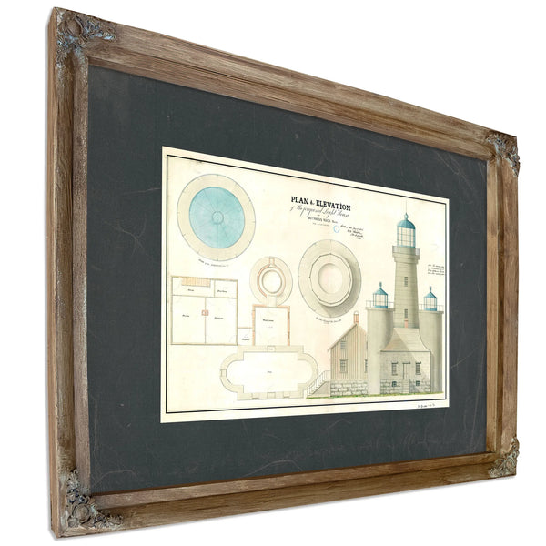 The Keepers Vigil Matinicus Rock Lighthouse Architectural Blueprint — Verdigris Framed Canvas Print | Bella Frye