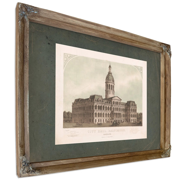 City Hall Baltimore Maryland 1871 — Verdigris Framed Canvas Print | Bella Frye
