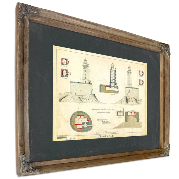 St. George Reef Lighthouse Architectural Plans the Impossible Light Station Blueprint — Verdigris Framed Canvas Print | Bella