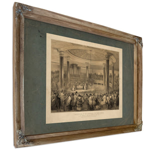 Distribution of the American Art Union Prizes at the Tabernacle Broadway New — Verdigris Framed Canvas Print | Bella Frye