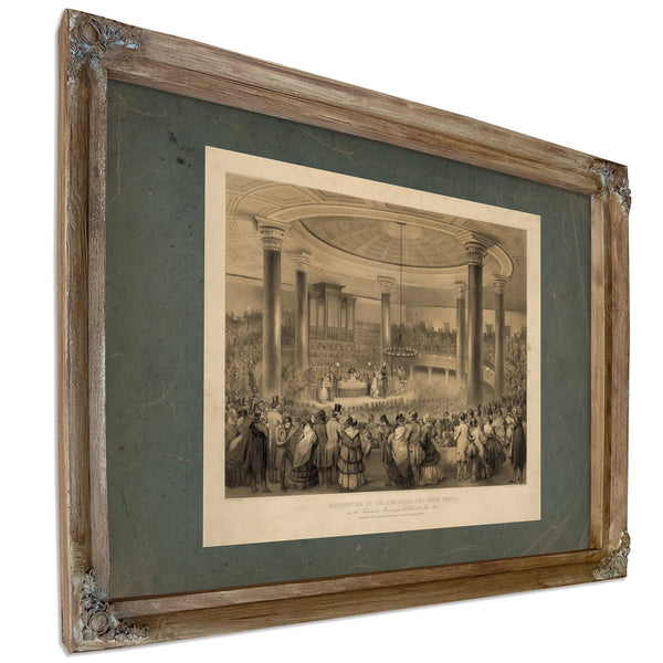 Distribution of the American Art Union Prizes at the Tabernacle Broadway New — Verdigris Framed Canvas Print | Bella Frye