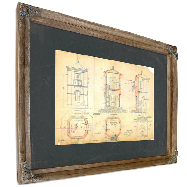 The Keepers Blueprint Baltimore Harbor Light Station Plans of 1885 — Verdigris Framed Canvas Print | Bella Frye