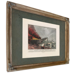Burning of the Ocean Monarch of Boston in the English Channel August 24th 18 — Verdigris Framed Canvas Print | Bella Frye