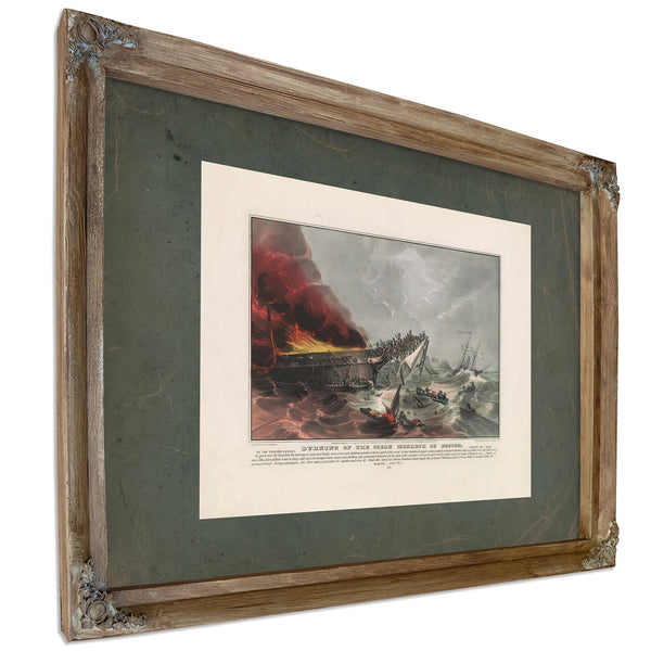 Burning of the Ocean Monarch of Boston in the English Channel August 24th 18 — Verdigris Framed Canvas Print | Bella Frye