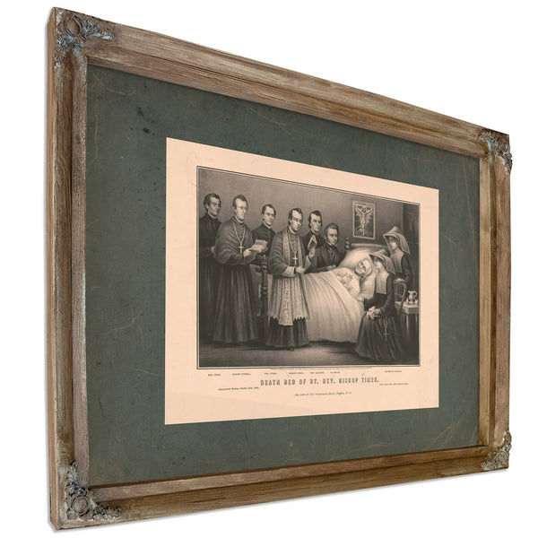 Death Bed of Rt Rev Bishop Timon 19th Century — Verdigris Framed Canvas Print | Bella Frye