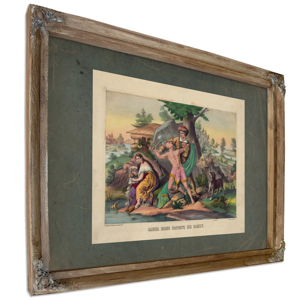 Daniel Boone Protects His Family 1874 — Verdigris Framed Canvas Print | Bella Frye