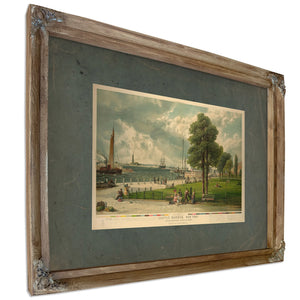 Castle Garden New York Showing Bartholdis Statue of Liberty 1887 — Verdigris Framed Canvas Print | Bella Frye