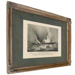Burning of the Inman Line Steamship City of Montreal on Her Voyage From New — Verdigris Framed Canvas Print | Bella Frye