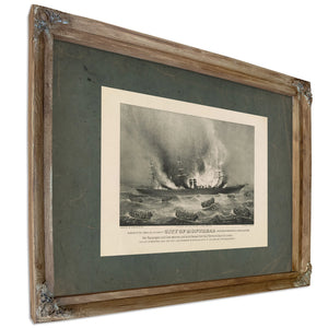 Burning of the Inman Line Steamship City of Montreal on Her Voyage From New — Verdigris Framed Canvas Print | Bella Frye
