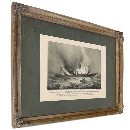 Burning of the Inman Line Steamship City of Montreal on Her Voyage From New — Verdigris Framed Canvas Print | Bella Frye