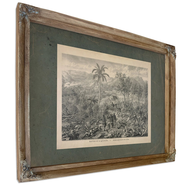 Battle of La Quasina Near Santiago De Cuba 19th Century — Verdigris Framed Canvas Print | Bella Frye