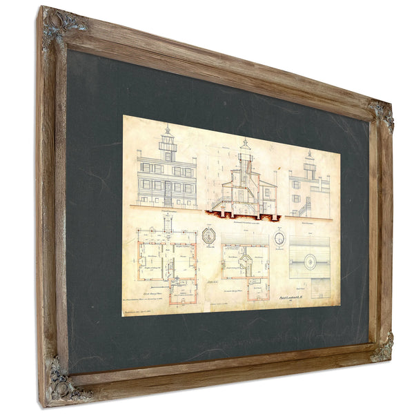 The Keepers Vigil Point Lookout Light Station Blueprint — Verdigris Framed Canvas Print | Bella Frye