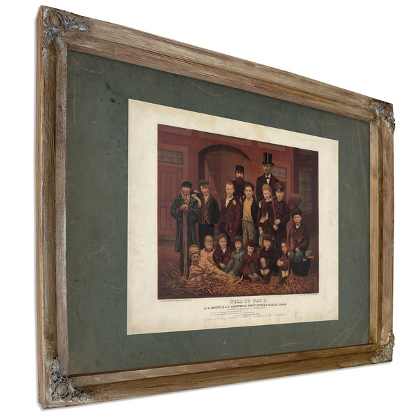 Dl Moody and Jv Farwells First Sunday School Class North Market Hall Chicago — Verdigris Framed Canvas Print | Bella Frye