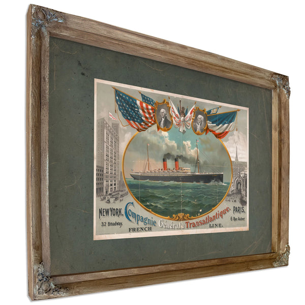 Compagnie Generale Transatlantique 19 — Verdigris Framed Canvas Print | Bella Frye