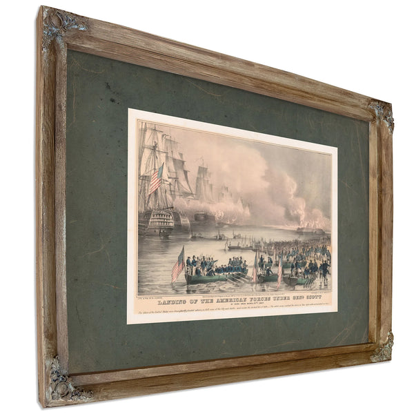 Landing of the American Forces Under Genl Scott at Vera Cruz March 9th 1847 — Verdigris Framed Canvas Print | Bella Frye