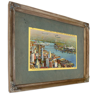 Steel Wings Over Manhattan Vintage Military Aviation Print — Verdigris Framed Canvas Print | Bella Frye