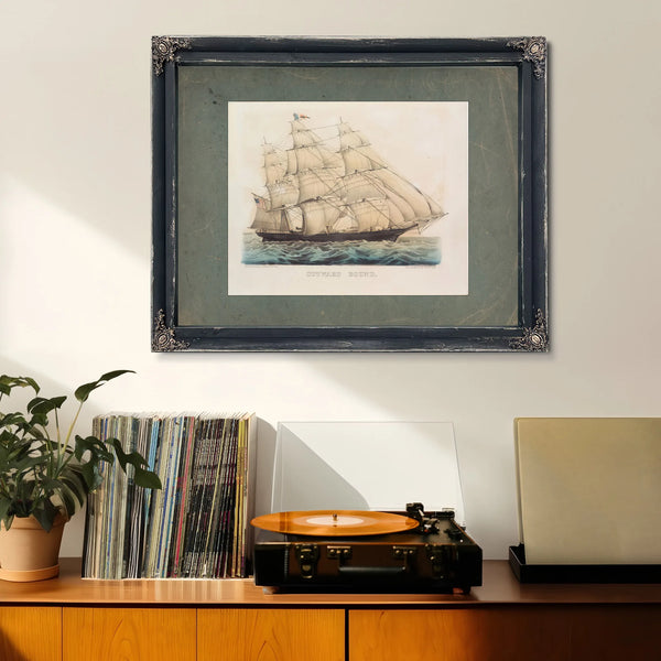 Outward Bound Currier Ives lithograph of a clipper ship under full sail — Framed Wall Art Room View | Bella Frye