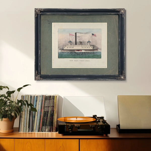 New York Ferry Boat Currier Ives lithograph depicting a side wheel steam fer — Framed Wall Art Room View | Bella Frye