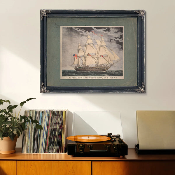 US. Frigate Constitution of 44 Guns  Hand colored lithograph by William Lynn — Framed Wall Art Room View | Bella Frye