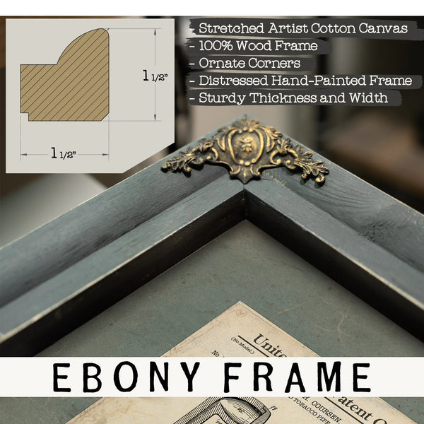 The Gentlemans Secret Vice Patent Drawing for Concealed Pipe Cane — Verdigris Framed Canvas Print | Bella Frye