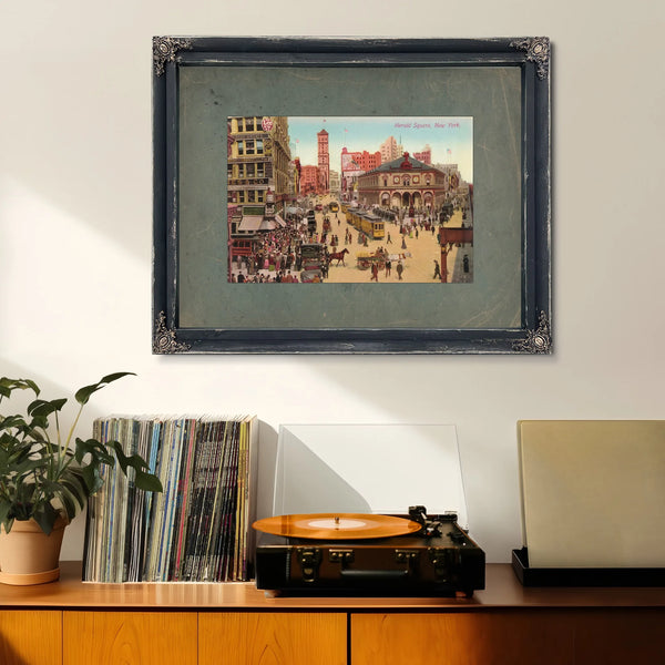 The Crossroads of Commerce Herald Squares Gilded Chaos — Framed Wall Art Room View | Bella Frye