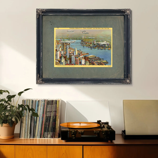 Steel Wings Over Manhattan Vintage Military Aviation Print — Framed Wall Art Room View | Bella Frye