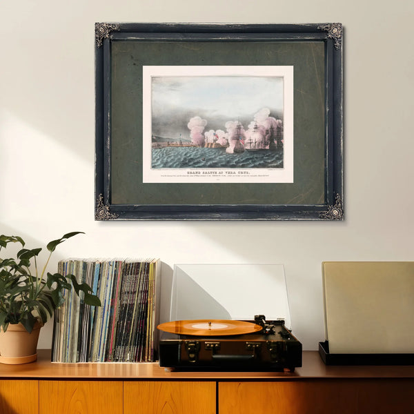 Grand Salute at Vera Cruz From the American Fleet and the Castle San Juan Du — Verdigris Framed Canvas Print | Bella Frye