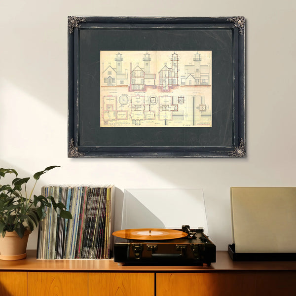 The Keepers Blueprint Leading Point Light Station Plans — Framed Wall Art Room View | Bella Frye