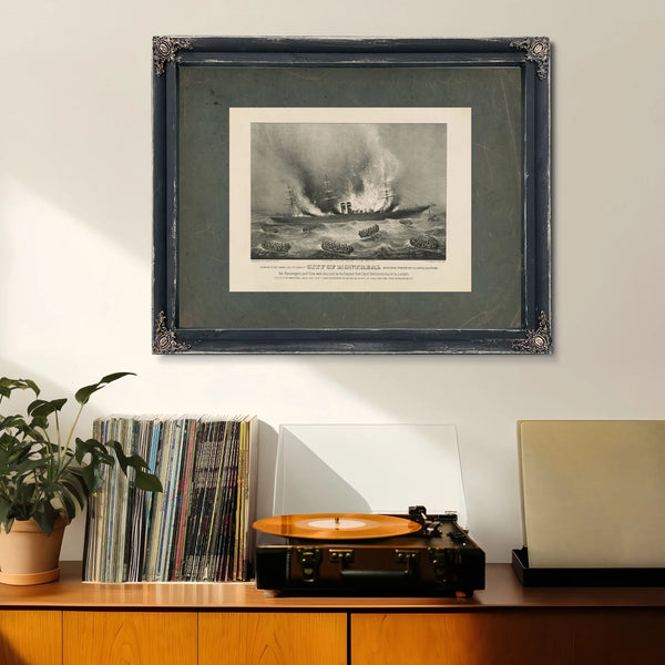 Burning of the Inman Line Steamship City of Montreal on Her Voyage From New — Framed Wall Art Room View | Bella Frye