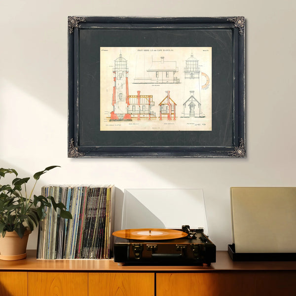 The Cape Blanco Light Station Blueprint Guardian of the Oregon Coast — Framed Wall Art Room View | Bella Frye