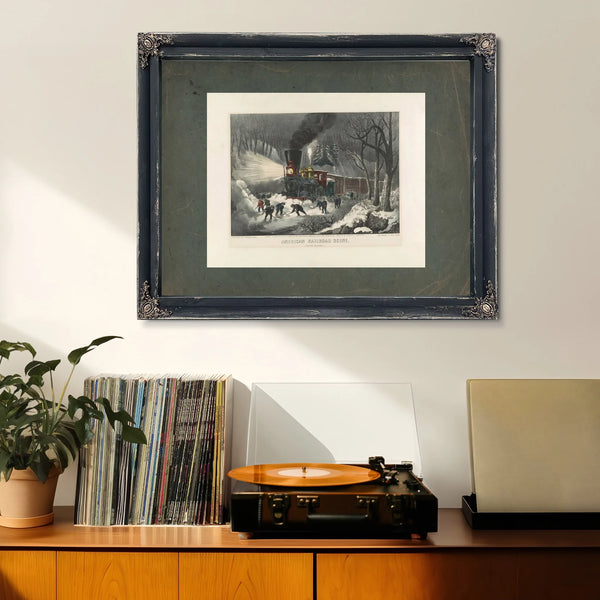 American Railroad Scene_ Snowbound 1871 — Framed Wall Art Room View | Bella Frye