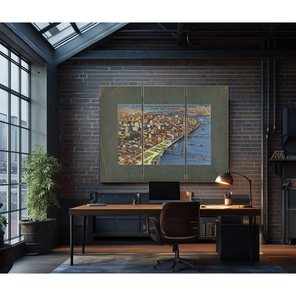 Air View Of Portland Oregon Business District 5 Main Bridges And East Side — vintage wall art by Bella Frye