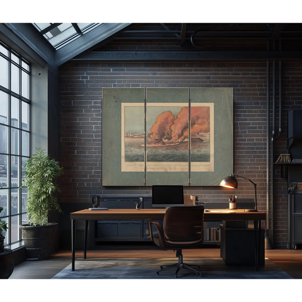 Terrific Combat Between the Monitor 2 Guns Merrimac 11 Guns in Hampton Roads M — Framed Wall Art Room View | Bella Frye