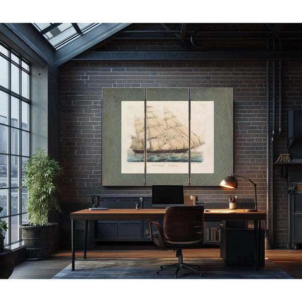 Outward Bound Currier Ives lithograph of a clipper ship under full sail — Framed Wall Art Room View | Bella Frye