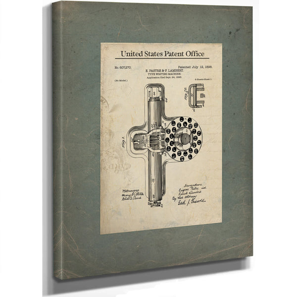 The Lambert Typewriter Patent — Mechanical Whispers of the Written Word — Framed Wall Art Room View | Bella Frye
