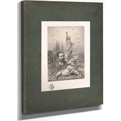 Statue of Liberty Sculpture of Lion and Inset Portrait of Sculptor Fre╠üde╠üric Auguste Bartholdi 19th Century — Stretched Ca