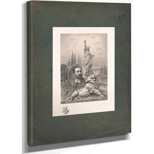 Statue of Liberty Sculpture of Lion and Inset Portrait of Sculptor Fre╠üde╠üric Auguste Bartholdi 19th Century — Stretched Ca