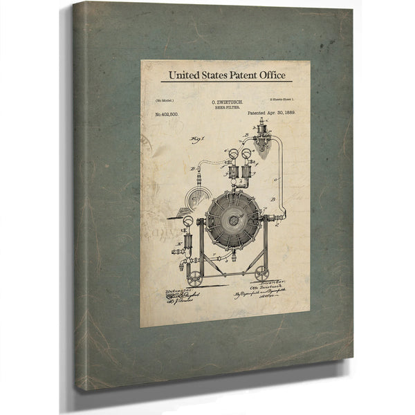 The Alchemists Vessel Zwietusch Beer Filter Patent — Framed Wall Art Room View | Bella Frye