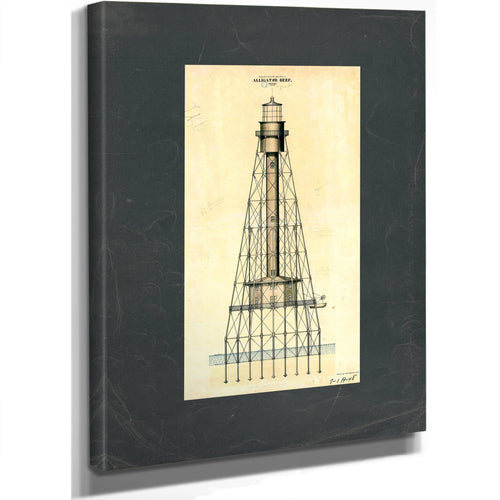 The Alligator Reef Sentinel Screw Pile Lighthouse Blueprint — Stretched Canvas Print | Bella Frye