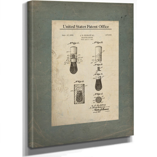 The Gentlemans Morning Ritual Patent Drawing No 1879553 — Stretched Canvas Print | Bella Frye
