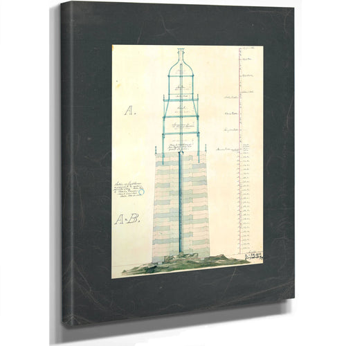The Keepers Vigil Minots Ledge Lighthouse Blueprintb — Stretched Canvas Print | Bella Frye