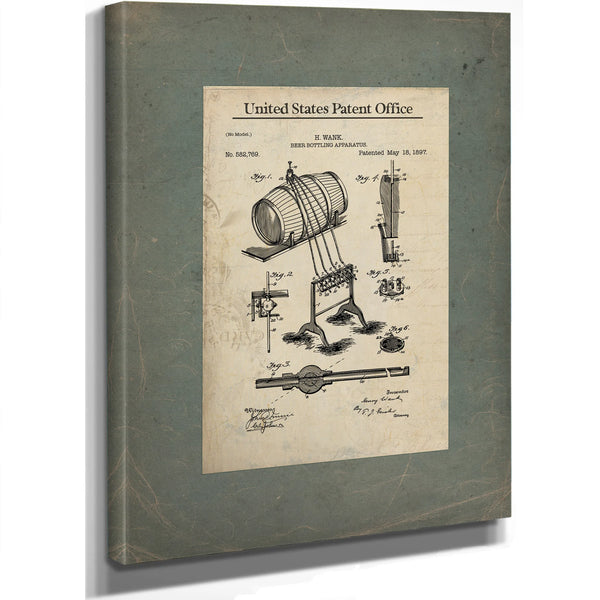 The Brewmasters Invention — Patent Drawing of Victorian Beer Bottling Apparatus — Framed Wall Art Room View | Bella Frye