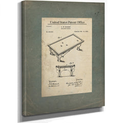 Us Patent No. 253544 Billiard Table by Cw Mclean February 14 1882 — Stretched Canvas Print | Bella Frye