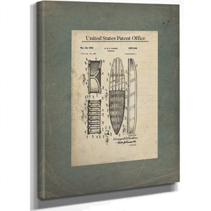 Us Patent No. 2531946 Surfboard by G B D Parker November 28 195 — Stretched Canvas Print | Bella Frye